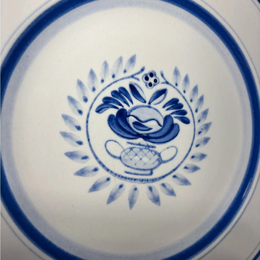 Blue Rose Lunch Dessert Plates Hand Painted Blue White 7 5/8” Arabia Of Finland